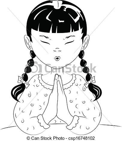 407x470 Child Praying A Vector Line Drawing Of A Young Girl With Pigtails - Praying Drawing