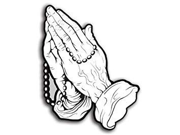 355x266 American Vinyl Praying Hands With Rosary Shaped Sticker - Praying Hands Line Drawing