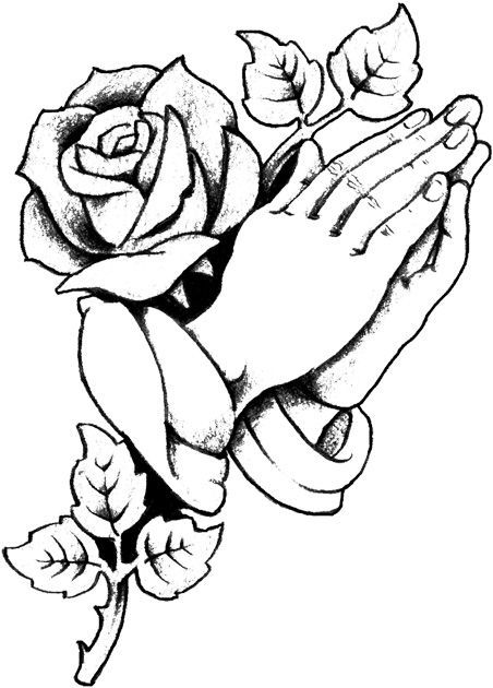 452x630 Black And White Drawing Cross Praying Hands - Praying Hands With Cross Drawings