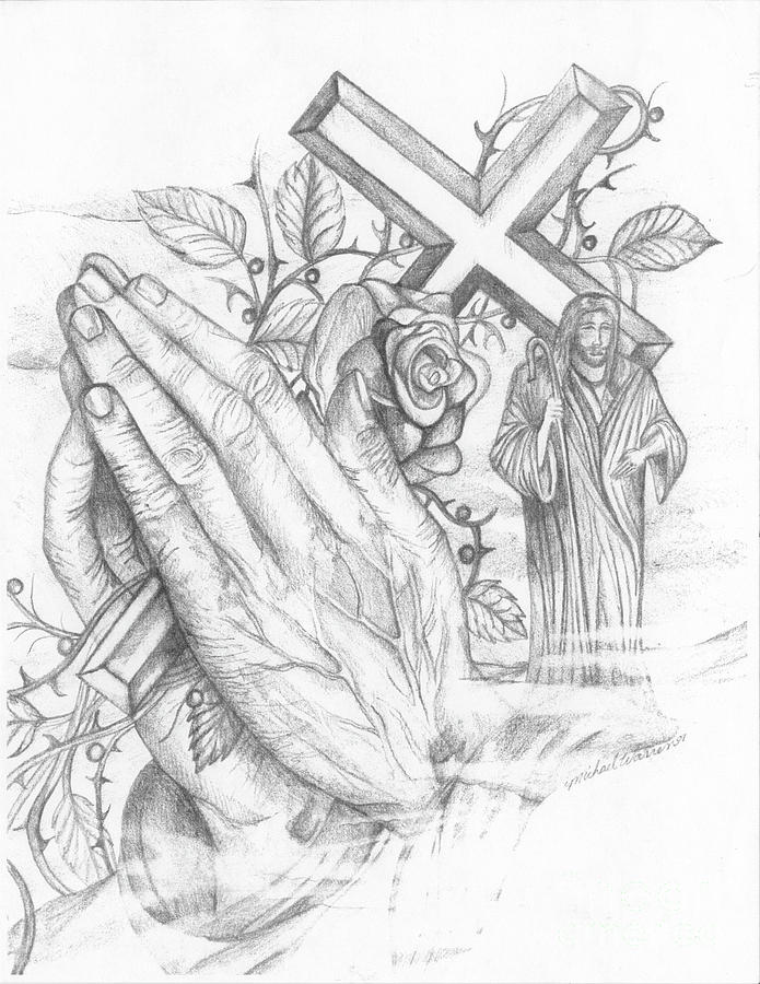 Praying Hands With Cross Drawings at Explore