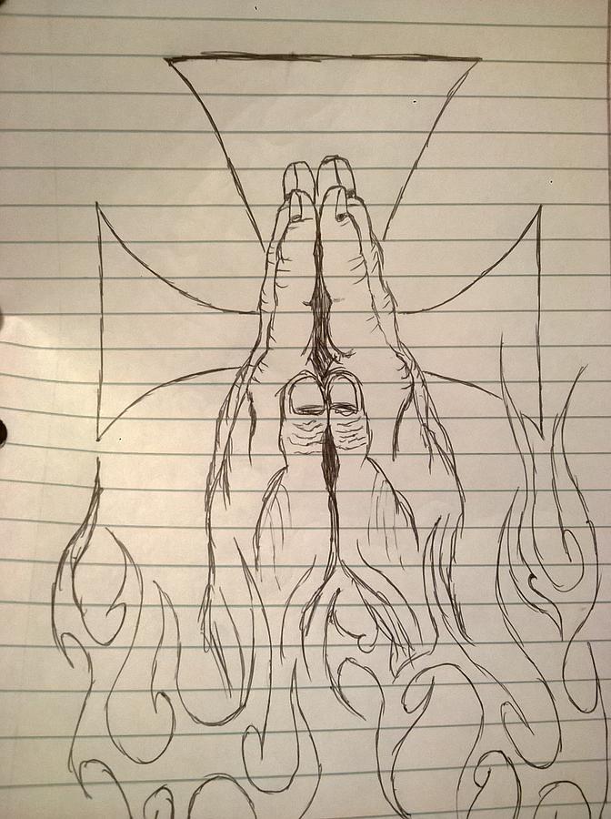 672x900 Praying Hands Cross Drawing - Praying Hands With Cross Drawings