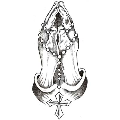 400x400 religious praying hands with rosary and cross designs fake - Praying Hands With Cross Drawings