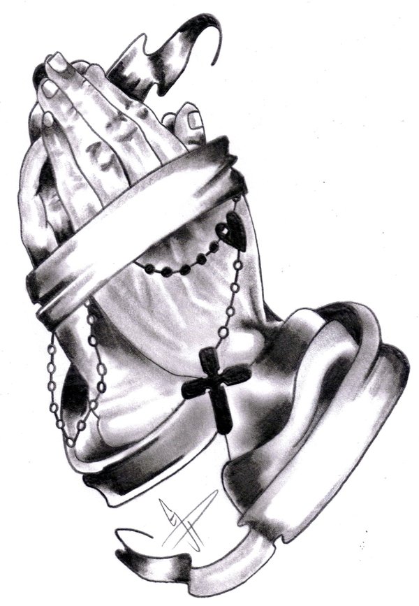 600x867 Rosary Drawing Pray For Free Download - Praying Hands With Rosary Drawing