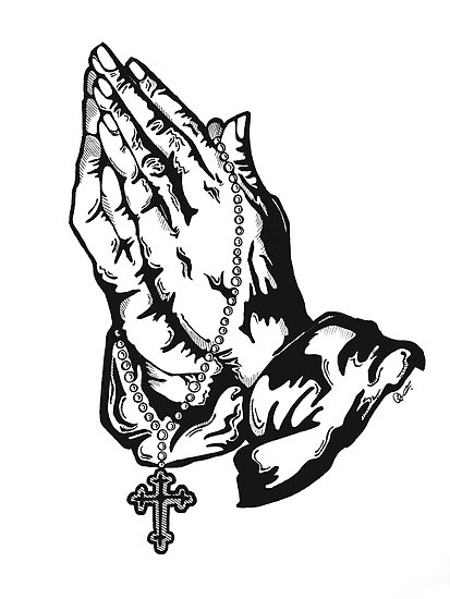413x550 Praying Hands With Rosary Posters - Praying Hands With Rosary Drawing
