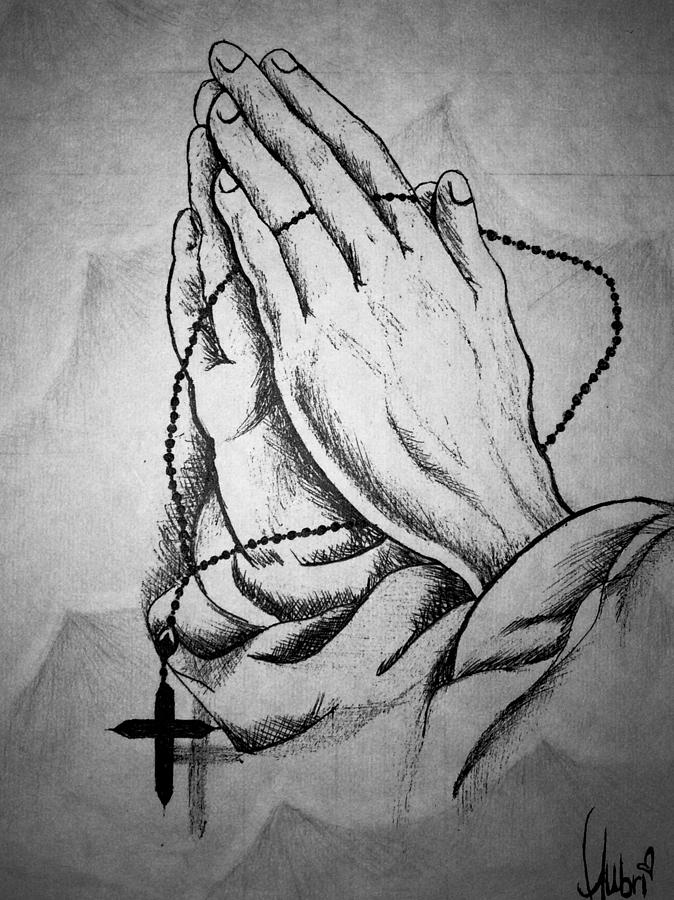 674x900 Rustic Rosary Drawing - Praying Hands With Rosary Drawing