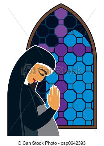 337x470 Illustration Of A Young Praying Woman In A Veil, Staying - Praying Woman Drawing