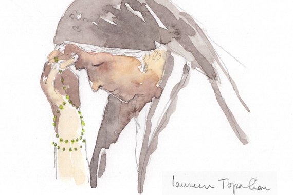 570x380 original watercolor praying woman woman with rosary etsy - Praying Woman Drawing