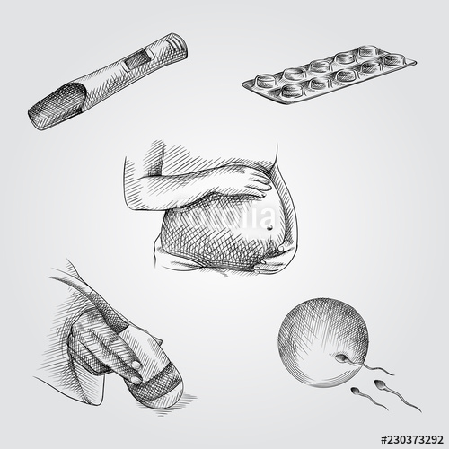 500x500 Hand Drawn Pregnancy Elements Sketches Set Collection Of Pregnant - Pregnancy Test Drawing