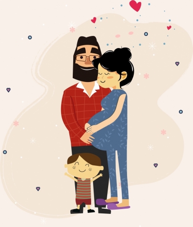 398x468 happy family drawing father pregnant mother kid icons vectors - Pregnant Cartoon Drawing