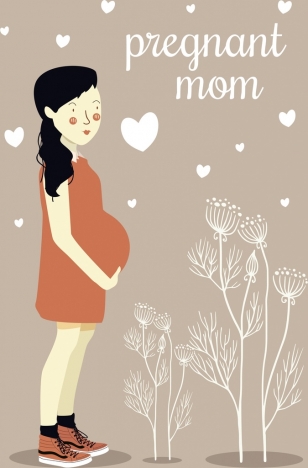 308x468 pregnant mother drawing flower hearts decoration cartoon design - Pregnant Cartoon Drawing
