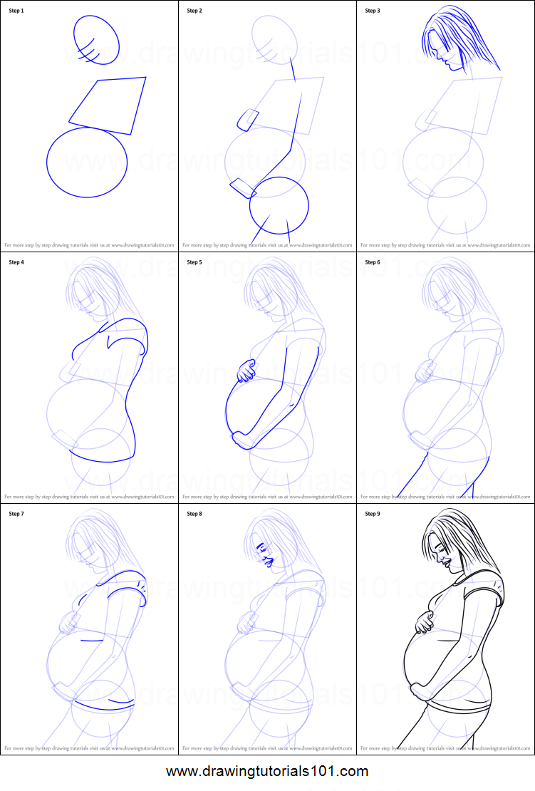 How To Draw Pregnant Woman Printable Step - Pregnant Drawing Images. 