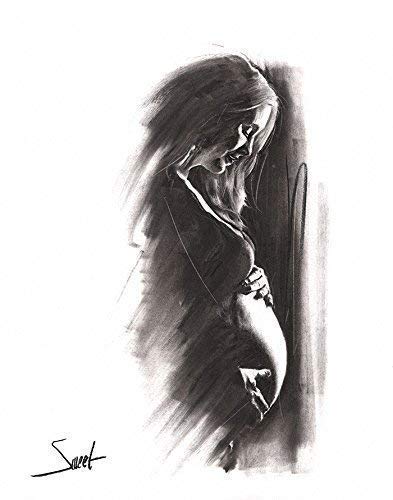 393x500 charcoal figure drawing art print of pregnant mom - Pregnant Drawing Images