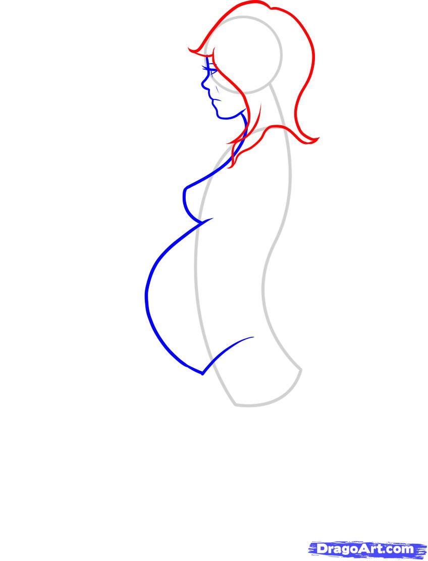 How To Draw Pregnant Women, Step - Pregnant Girl Drawing. 
