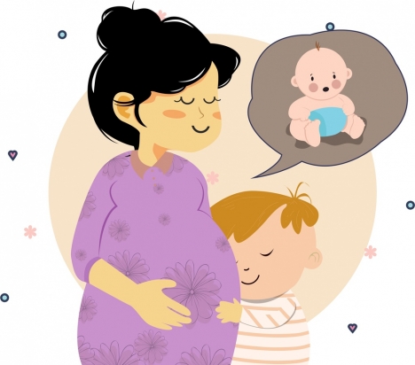 468x412 motherhood drawing pregnant woman baby icons colored cartoon - Pregnant Girl Drawing