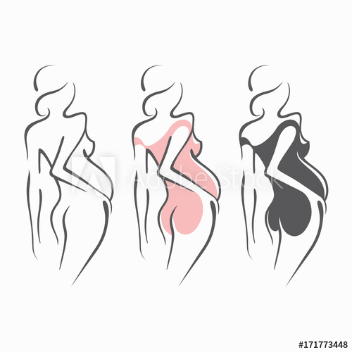 500x500 set of drawing linear beautiful pregnant girl in dark, pink - Pregnant Girl Drawing
