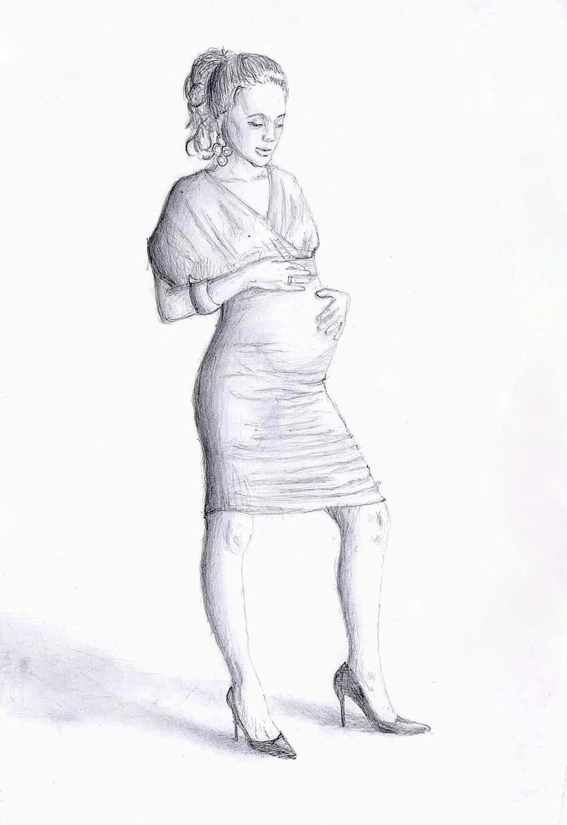 1147x1668 Drawing - Pregnant Girl Drawing