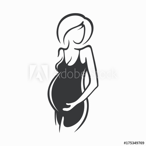 500x500 drawing linear beautiful pregnant girl in dark clothes birth - Pregnant Girl Drawing