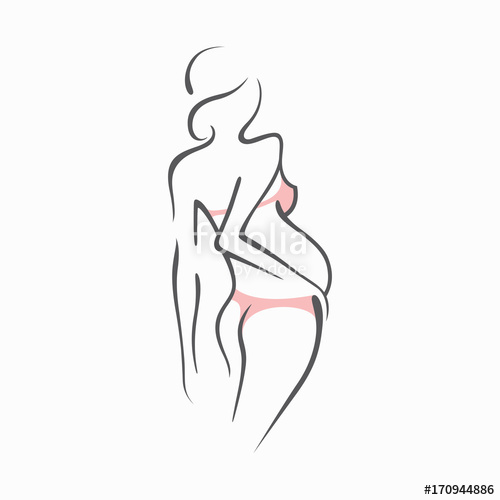 500x500 drawing linear beautiful pregnant girl in pink clothes birth - Pregnant Girl Drawing