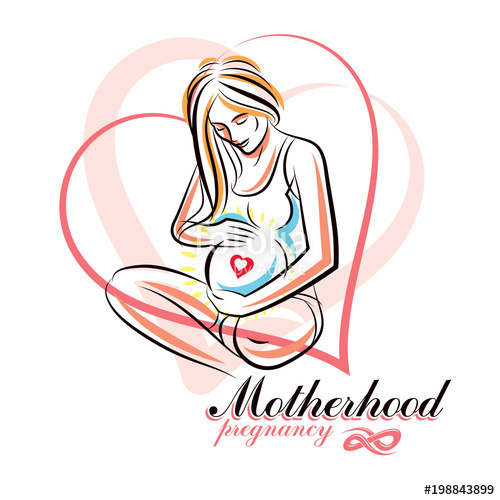 500x500 Elegant Pregnant Woman Body Silhouette Drawing Vector - Pregnant Silhouette Drawing