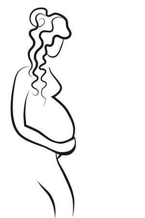 300x450 Pregnant Woman Vector Line Drawing Sketch Silhouette Royalty - Pregnant Silhouette Drawing