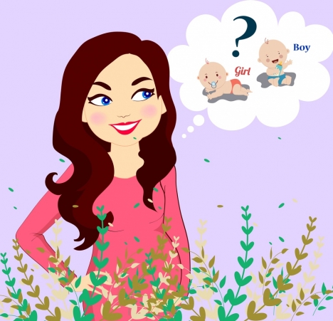 468x451 pregnant woman drawing thought bauble baby icons vectors stock - Pregnant Woman Drawing