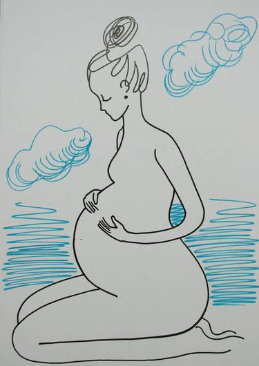375x530 pregnant woman on the beach drawing - Pregnant Woman Drawing
