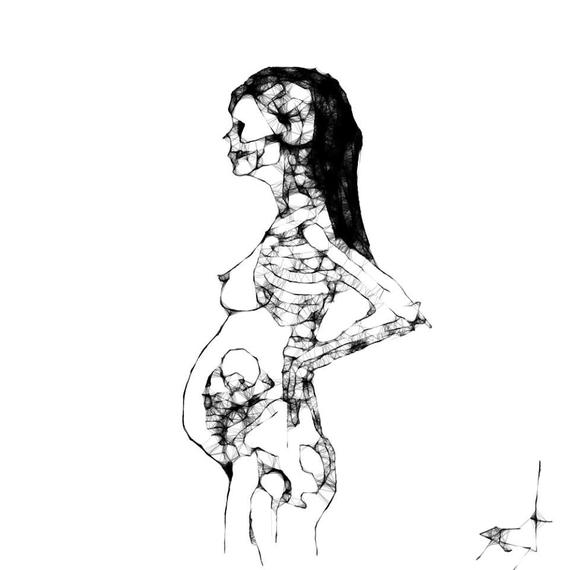 570x570 digital drawing pregnant skeleton woman etsy - Pregnant Woman Drawing