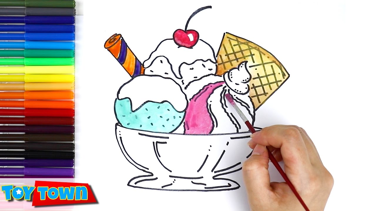 1280x720 how to draw ice cream, color ice cream drawing for kids learning - Preschool Drawing