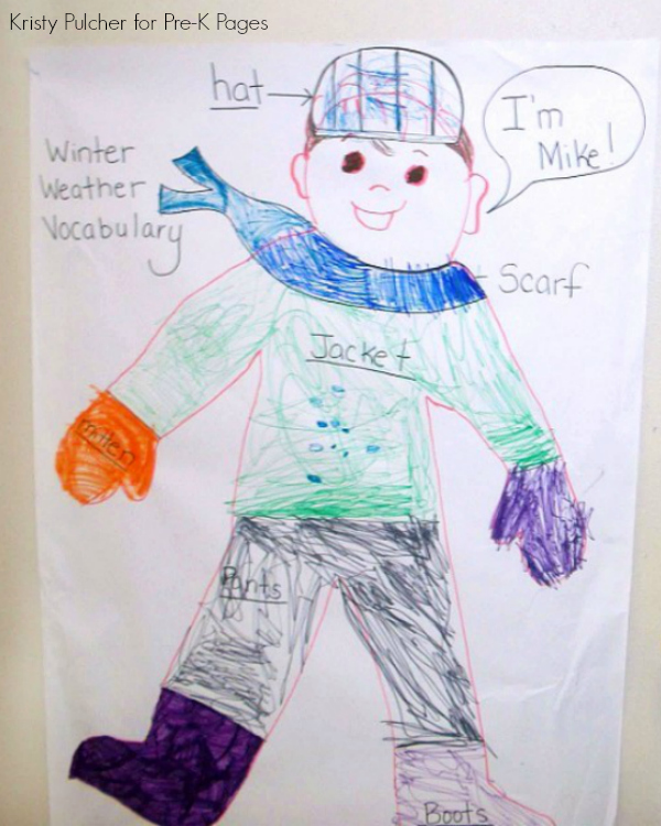 600x750 the jacket i wear in the snow winter drawing activity - Preschool Drawing