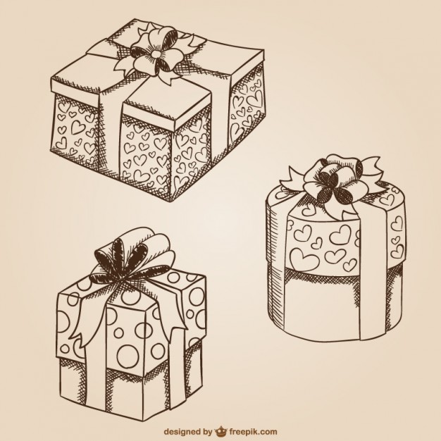 626x626 Gift Boxes Drawings Vector Free Download - Present Box Drawing
