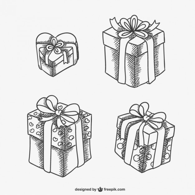 626x626 Gift Boxes Sketch Drawings Vector Free Download - Present Box Drawing