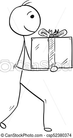 250x470 Man Walking And Holding Large Gift Present Box Cartoon Stick Man - Present Box Drawing