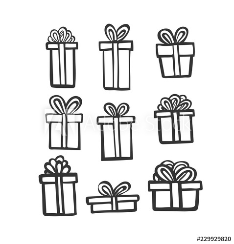 478x500 Gift Icon Set Simple Present Box With Ribbon Hand Drawing - Present Box Drawing