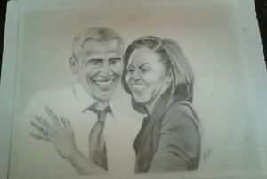 300x201 original pencil drawing of president obama fist lady - President Obama Drawing