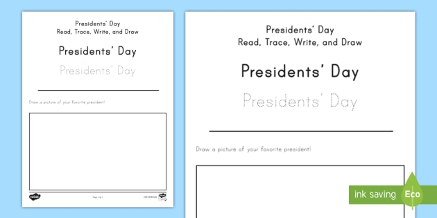 630x315 presidents' day read, trace, write, and draw worksheet worksheet - Presidents Day Drawings