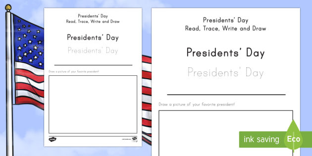 630x315 presidents' day read, trace, write and draw worksheet activity - Presidents Day Drawings