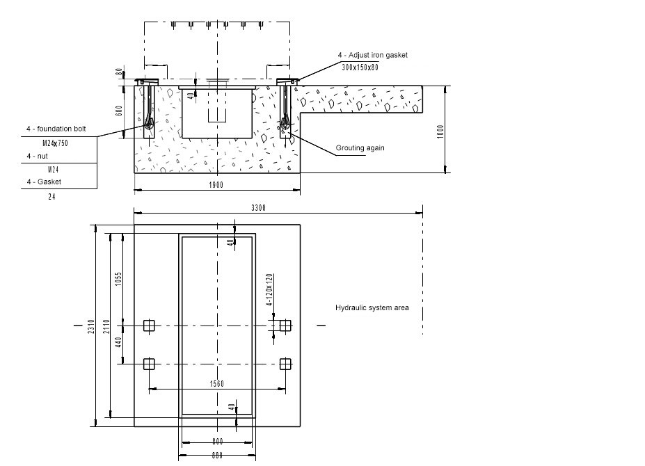 927x670 Four Column Hydraulic Press Operation Manual - Press Drawing
