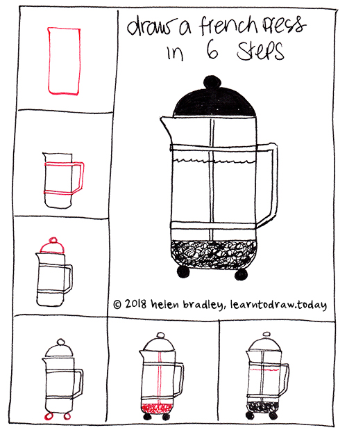 500x628 How To Draw A French Press In Steps Learn To Draw - Press Drawing