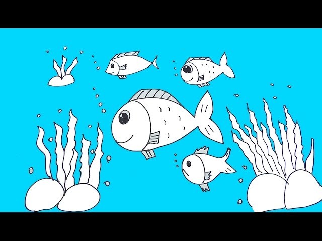 640x480 Underwater World Coloring - Pretty Fish Drawing