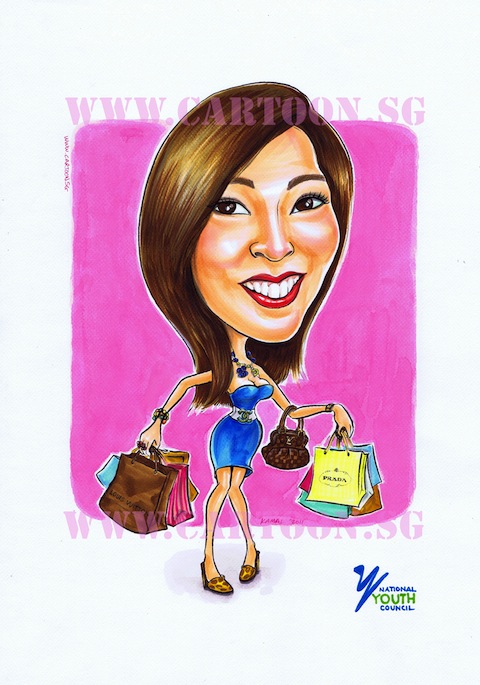 480x685 pretty lady with shopping bags caricature cartoon sg - Pretty Lady Drawing