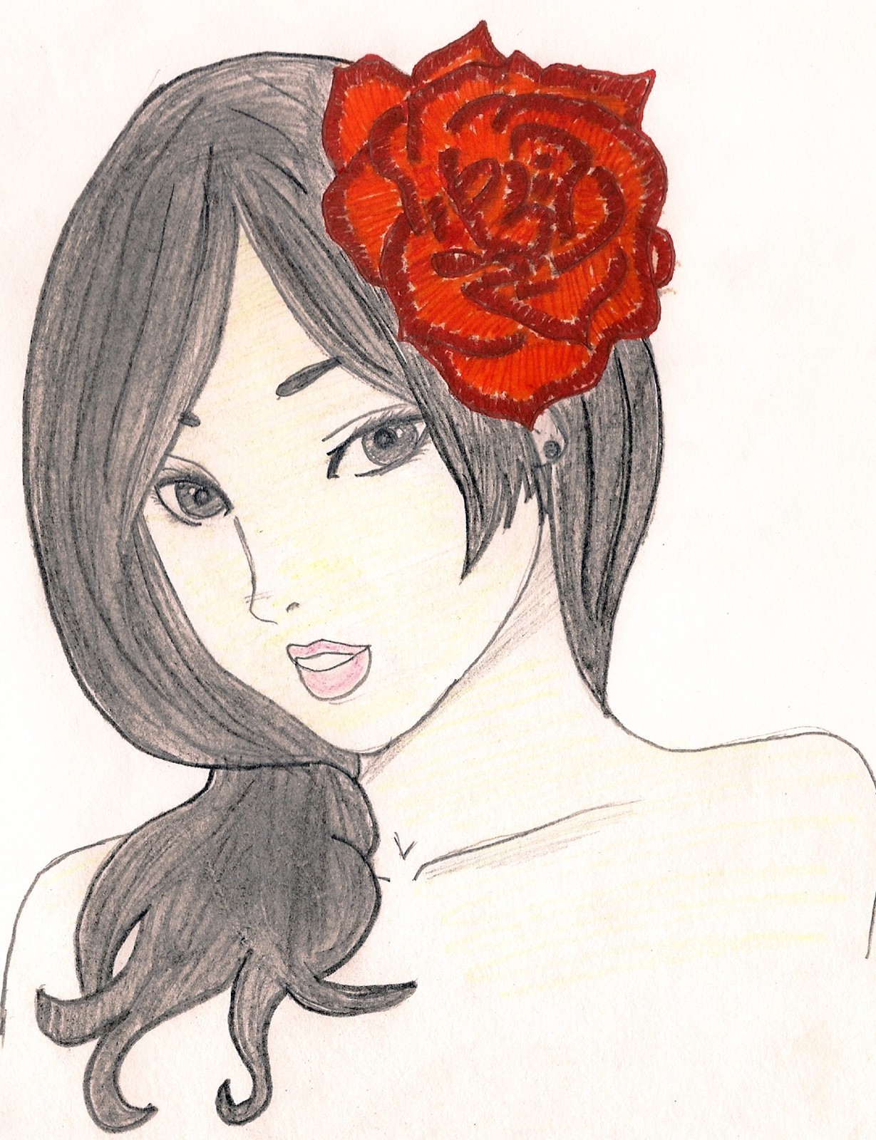 1229x1600 red rose a manga drawing art and drawing on cut out + keep - Pretty Rose Drawing