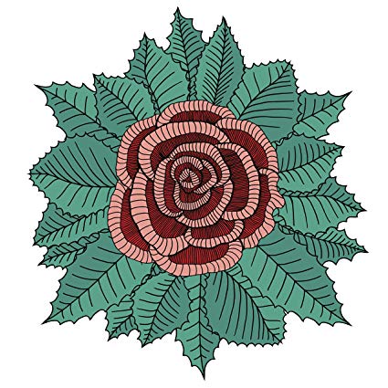 425x425 pretty rose drawing with leave border vinyl decal - Pretty Rose Drawing