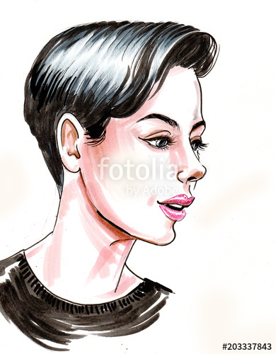 390x500 Ink And Colored Pen Drawing, Of A Pretty Woman With A Short - Pretty Woman Drawing