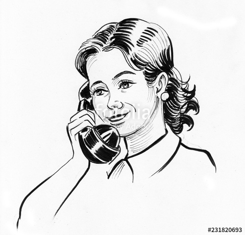 500x479 pretty woman speaking over the retro telephone ink black - Pretty Woman Drawing