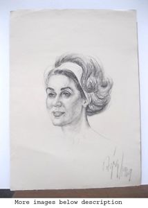 214x300 vintage charcoal drawing,pretty woman portrait,philip aziz,signed - Pretty Woman Drawing