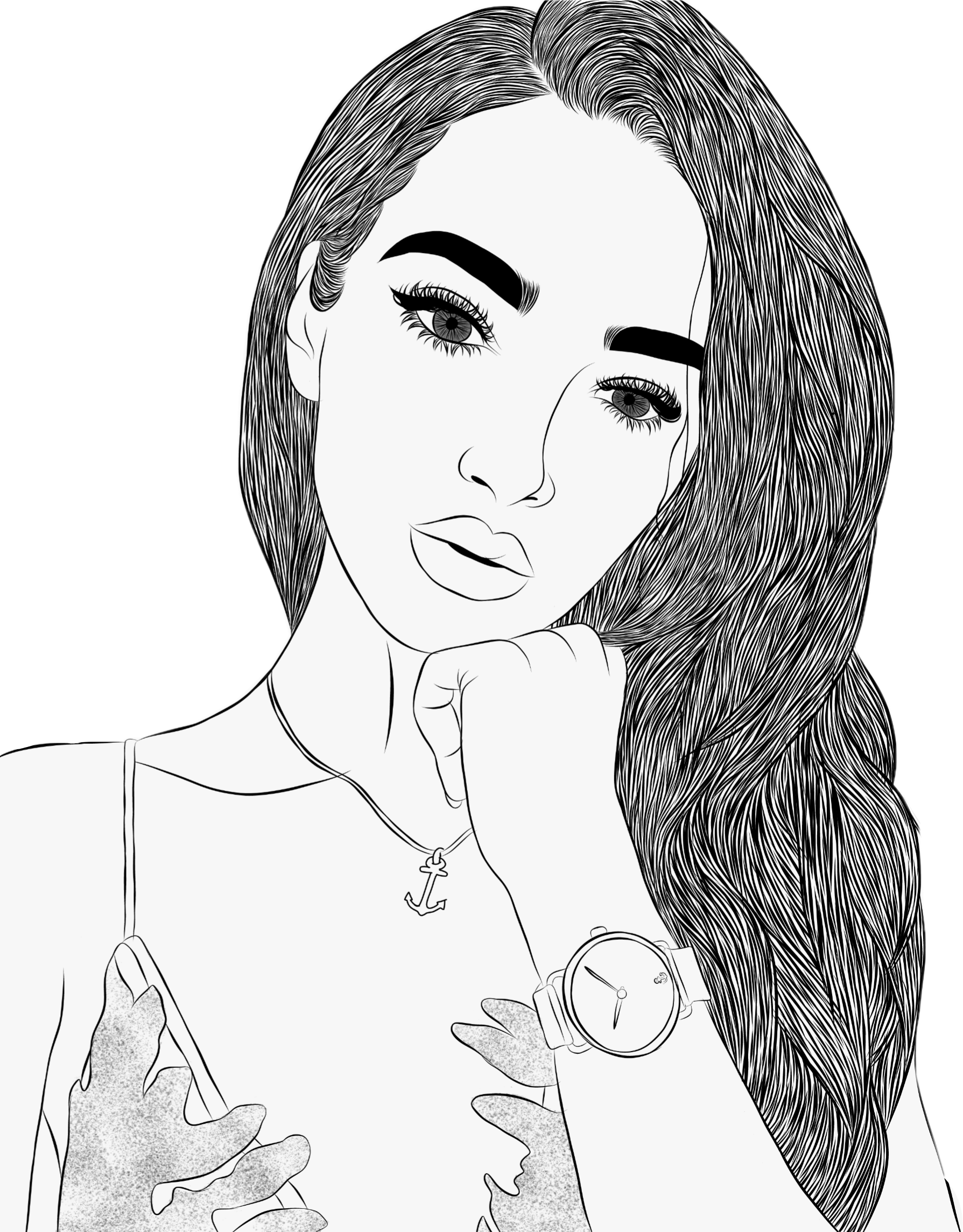 1789x2289 Girl Drawing Black And White Pretty Woman Tank Top Watc - Pretty Woman Drawing