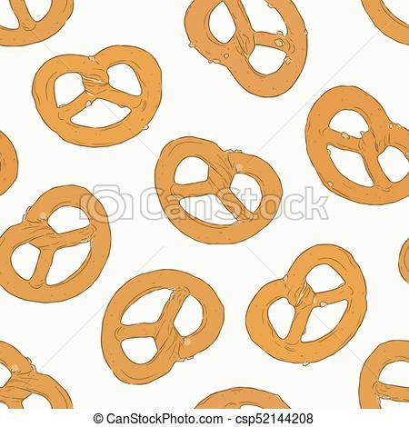 450x470 mini salt pretzel, hand draw sketch vector seamless pattern - Pretzel Drawing