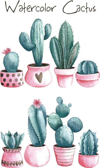 411x687 hand drawn watercolor prickly pear cactus vector pattern free download - Prickly Pear Cactus Drawing