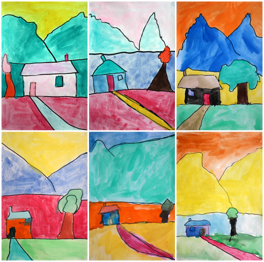 884x879 art with mr hall vertical landscapes - Primary Drawing