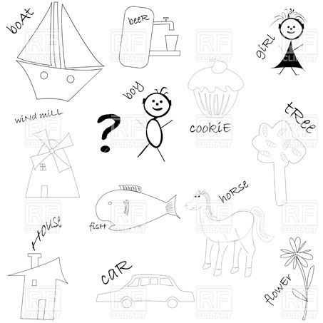 453x453 Kid's Primitive Drawings Vector Image Of Plants And Animals - Primitive Drawings